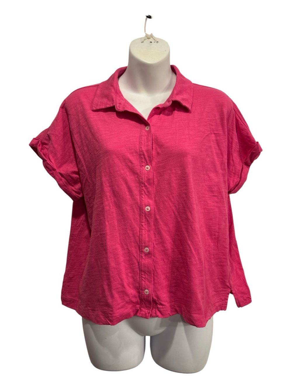 Telluride Clothing Co Boxy Short-Sleeve Button-Down Shirt in Hot Pink size large